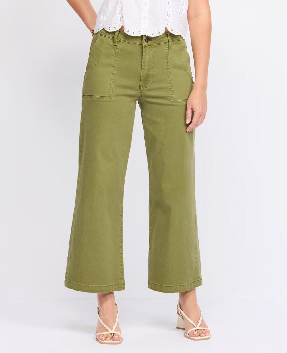 KUT from the Kloth Meg High Rise Wide Leg Pants 16 NEW Olive Green Twill